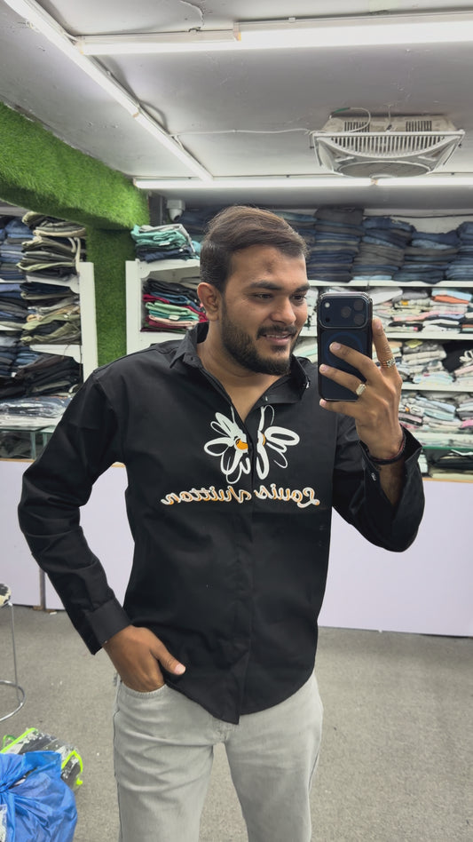 Men’s Black Butterfly Graphic Print Shirt – Stylish Street Style Cotton Casual Shirt
