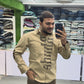 Men’s Khaki Casual Cotton Shirt with Bold Typography Print – Trendy Street Style Designer Shirt
