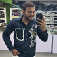 Men’s Navy Blue Graphic Print Shirt with Designer Pocket – Stylish Casual Cotton Shirt