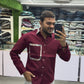 Men’s Maroon Casual Cotton Shirt with Paisley Contrast Pocket – Stylish Designer Shirt