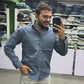 Men’s Steel Blue Cotton Shirt with Contrast Designer Pocket
