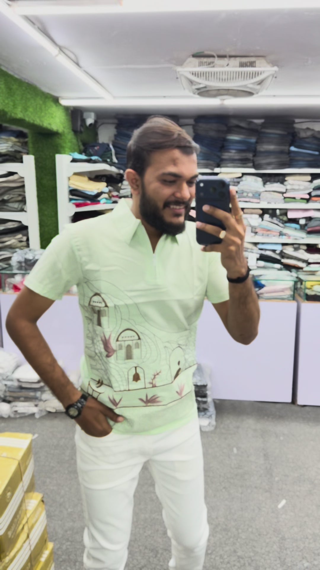 DESIGNER SCENIC EMBROIDERED HALF-ZIPPER TEE